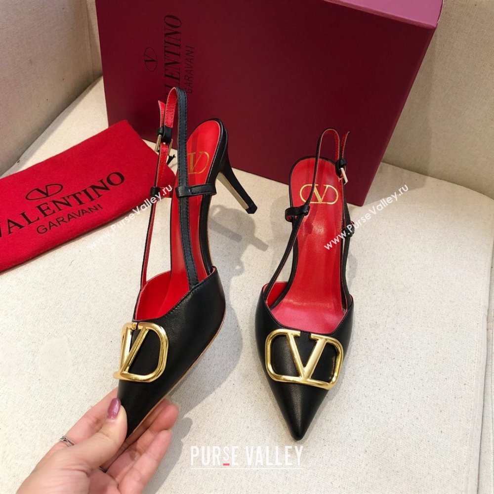 Valentino Heel 7cm VLOGO Calfskin Slingback Pumps BLACK/RED 2020 (modeng-210305-10)