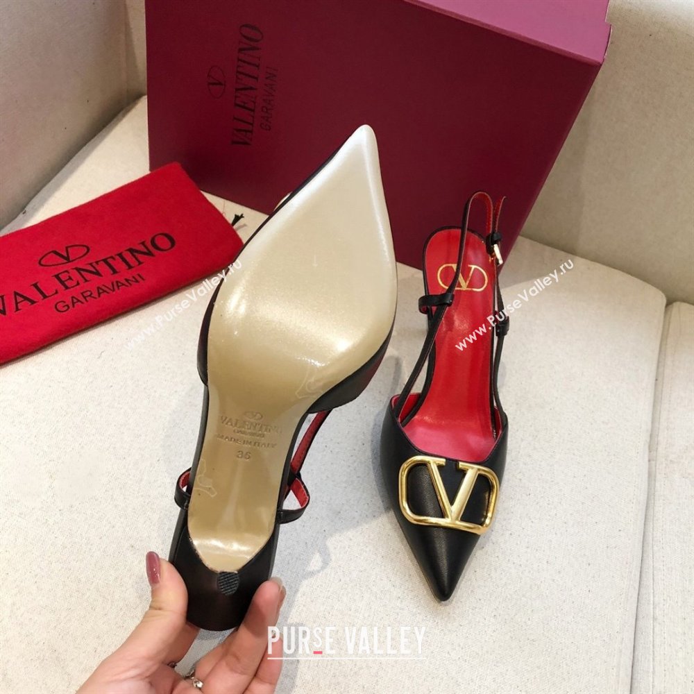 Valentino Heel 7cm VLOGO Calfskin Slingback Pumps BLACK/RED 2020 (modeng-210305-10)