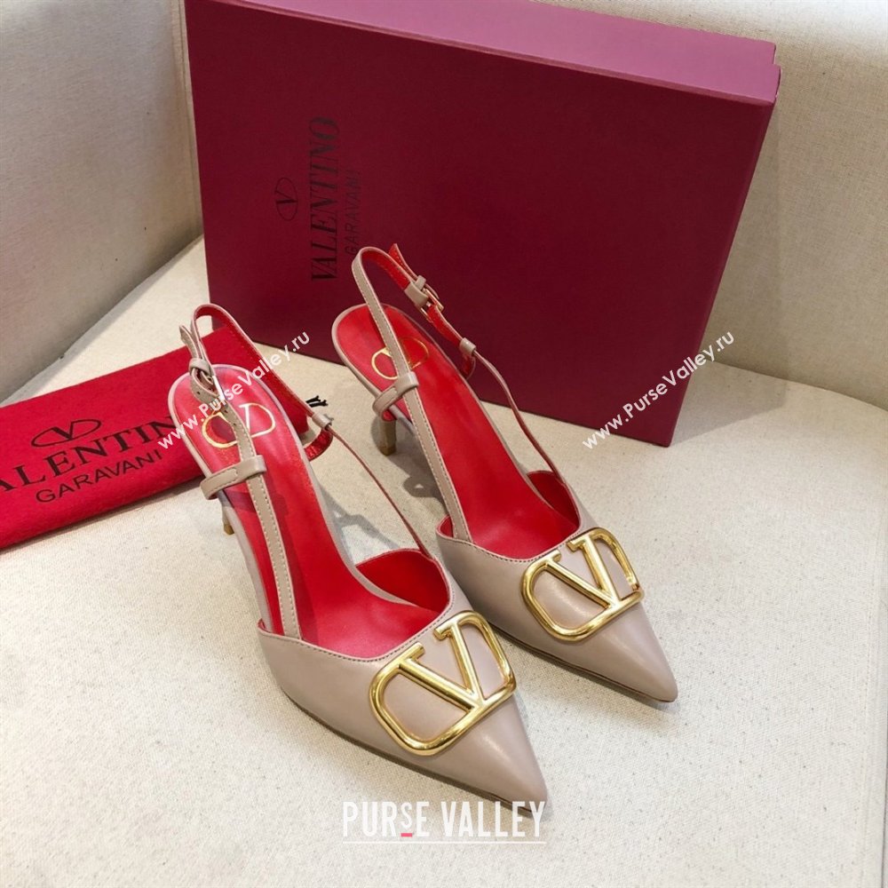 Valentino Heel 7cm VLOGO Calfskin Slingback Pumps NUDE PINK/RED 2020 (modeng-210305-11)