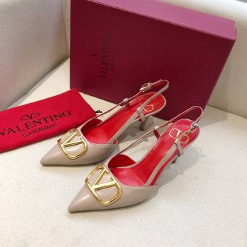 Valentino Heel 7cm VLOGO Calfskin Slingback Pumps NUDE PINK/RED 2020 (modeng-210305-11)