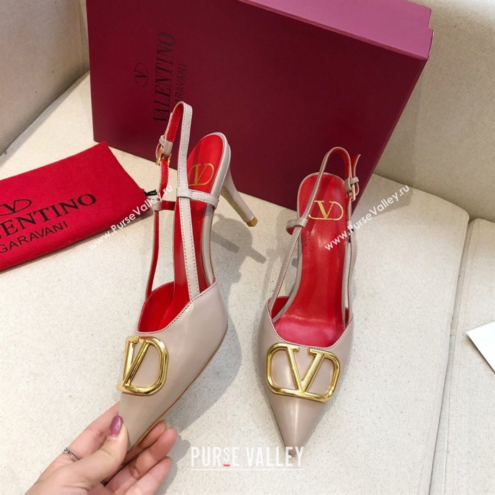 Valentino Heel 7cm VLOGO Calfskin Slingback Pumps NUDE PINK/RED 2020 (modeng-210305-11)