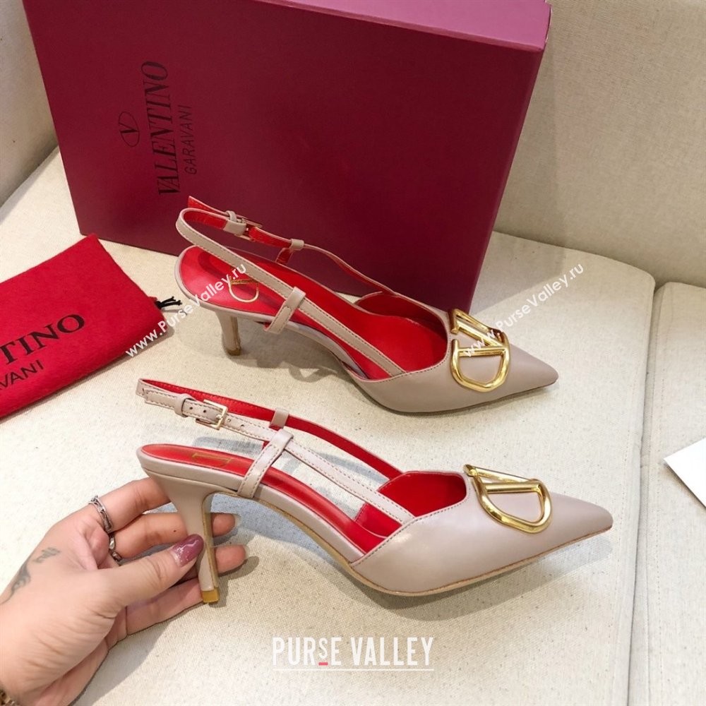 Valentino Heel 7cm VLOGO Calfskin Slingback Pumps NUDE PINK/RED 2020 (modeng-210305-11)