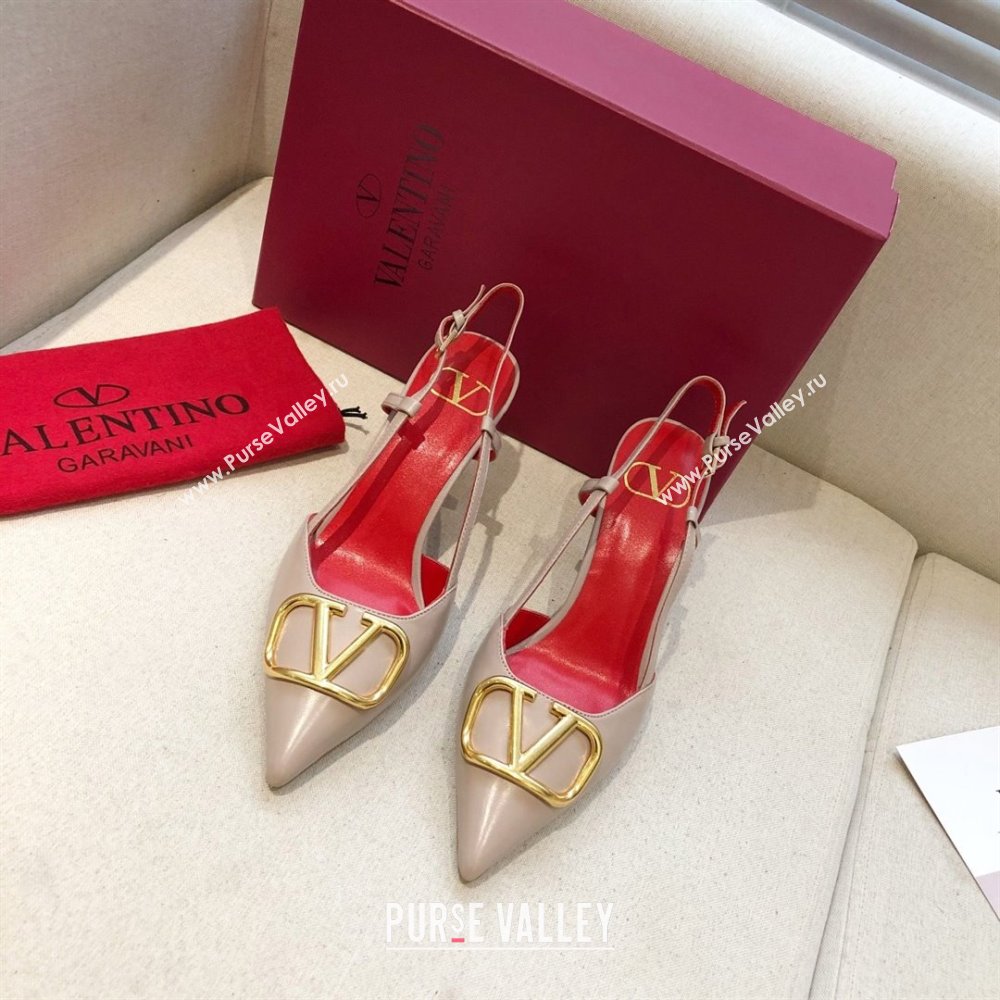 Valentino Heel 7cm VLOGO Calfskin Slingback Pumps NUDE PINK/RED 2020 (modeng-210305-11)