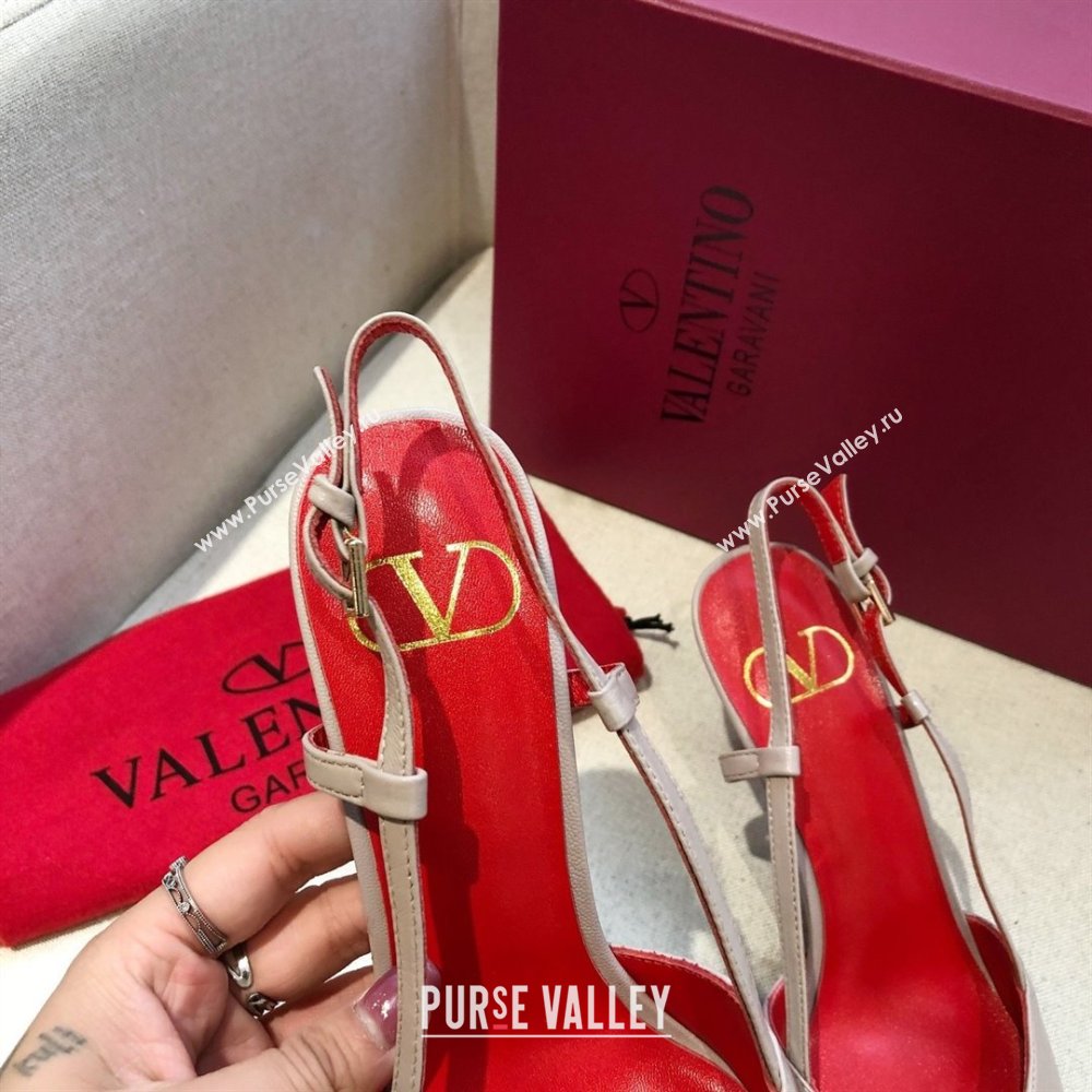 Valentino Heel 7cm VLOGO Calfskin Slingback Pumps NUDE PINK/RED 2020 (modeng-210305-11)