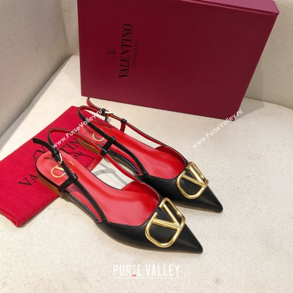 Valentino VLOGO Calfskin Slingback FLATS black/RED 2020 (modeng-210305-14)