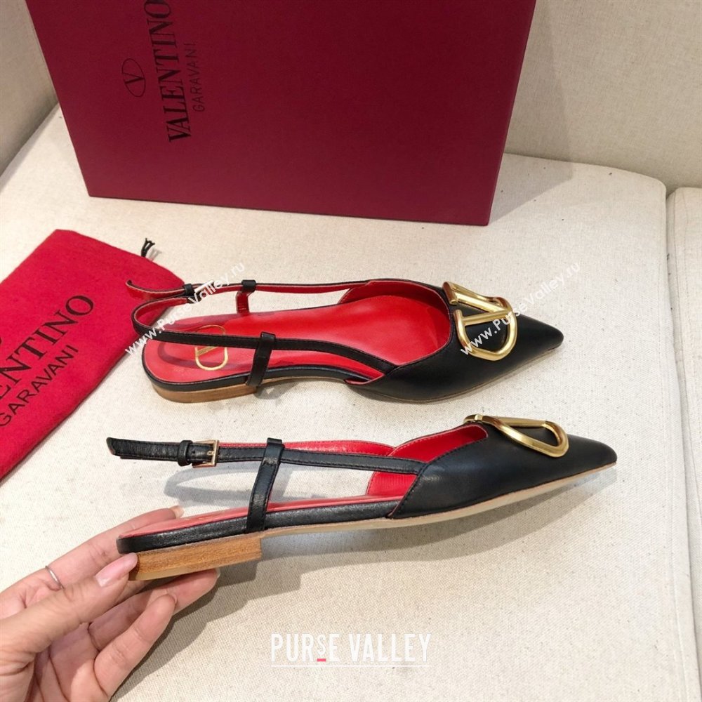 Valentino VLOGO Calfskin Slingback FLATS black/RED 2020 (modeng-210305-14)