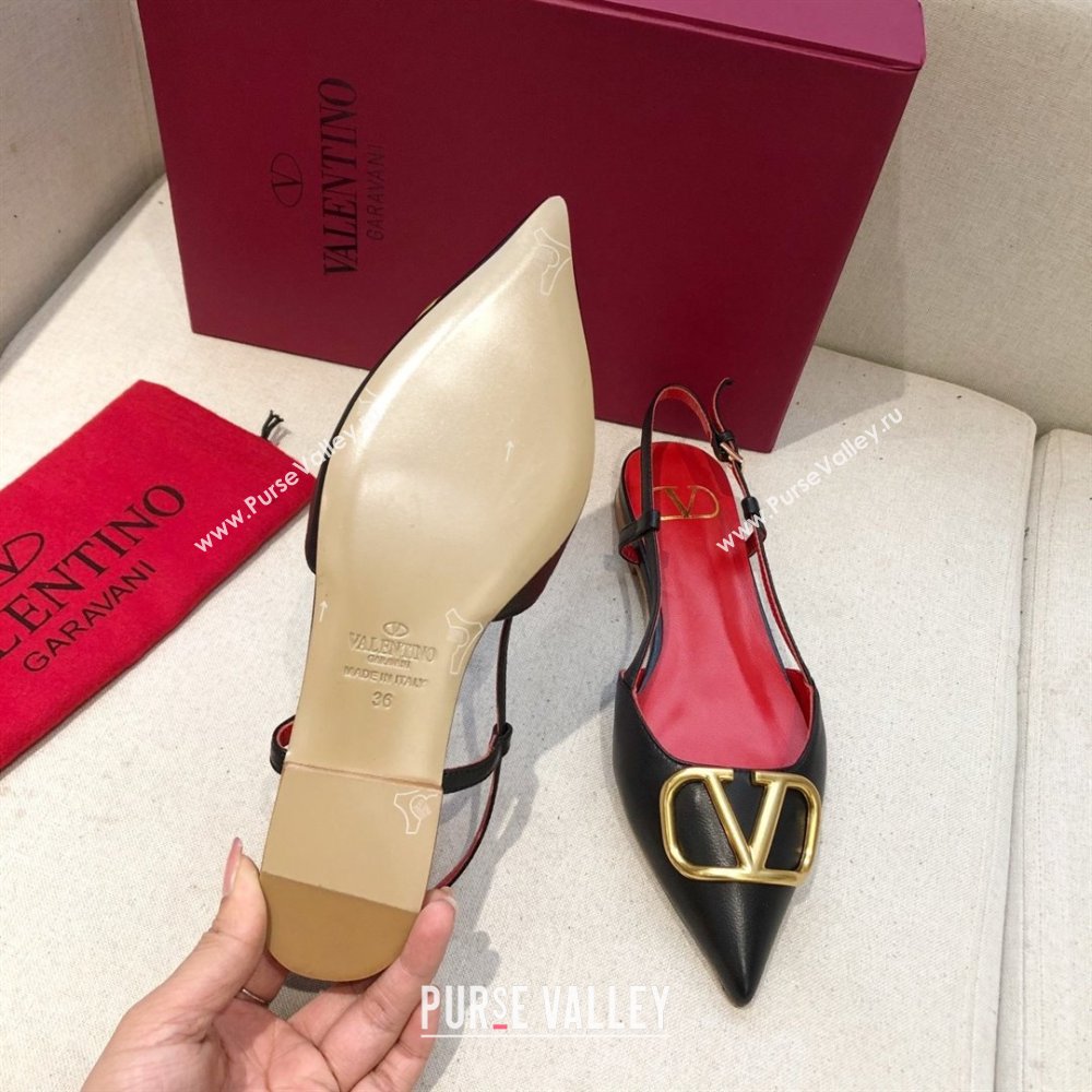 Valentino VLOGO Calfskin Slingback FLATS black/RED 2020 (modeng-210305-14)