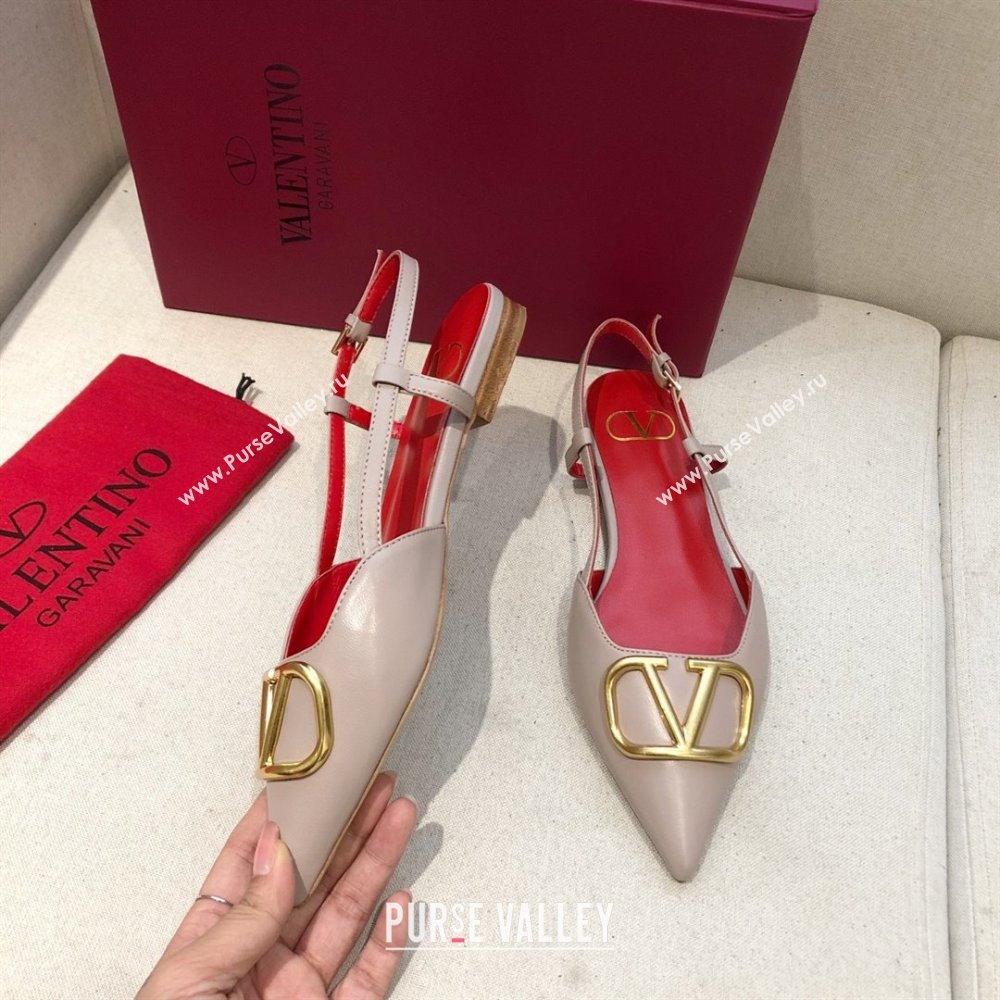 Valentino VLOGO Calfskin Slingback FLATS nude pink/RED 2020 (modeng-210305-15)