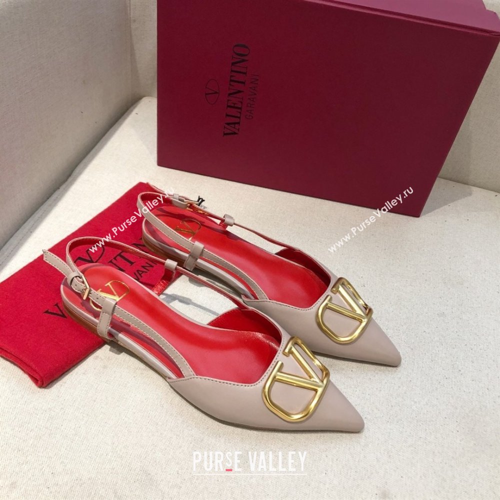 Valentino VLOGO Calfskin Slingback FLATS nude pink/RED 2020 (modeng-210305-15)