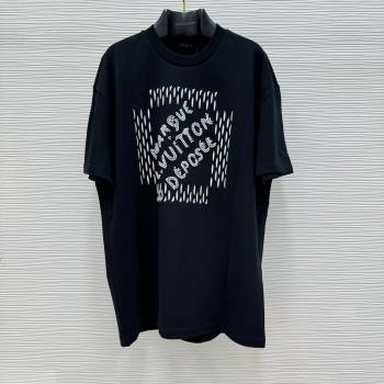 LOUIS VUITTON Embroidered Signature Cotton T-Shirt BLACK 2024 (qiqi-240409-14)