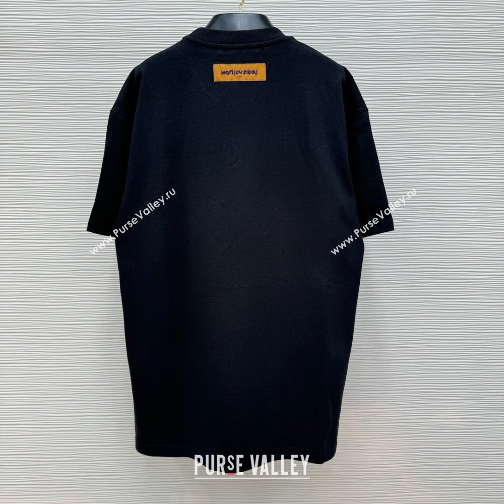 LOUIS VUITTON Embroidered Signature Cotton T-Shirt BLACK 2024 (qiqi-240409-14)