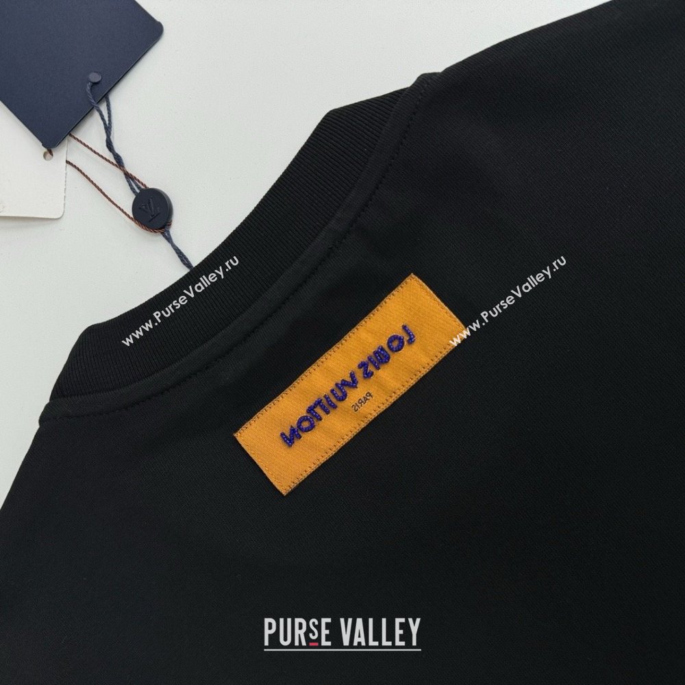 LOUIS VUITTON Embroidered Signature Cotton T-Shirt BLACK 2024 (qiqi-240409-14)