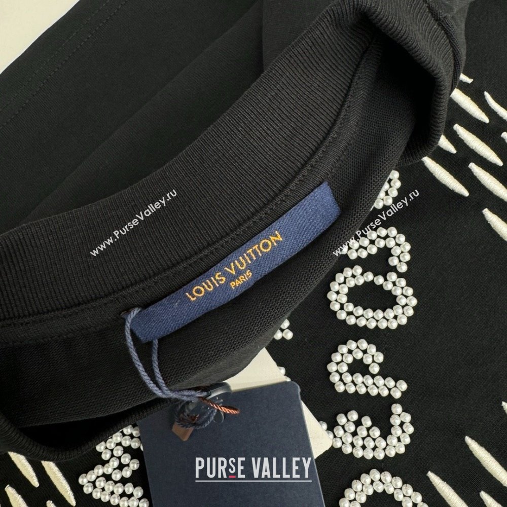 LOUIS VUITTON Embroidered Signature Cotton T-Shirt BLACK 2024 (qiqi-240409-14)