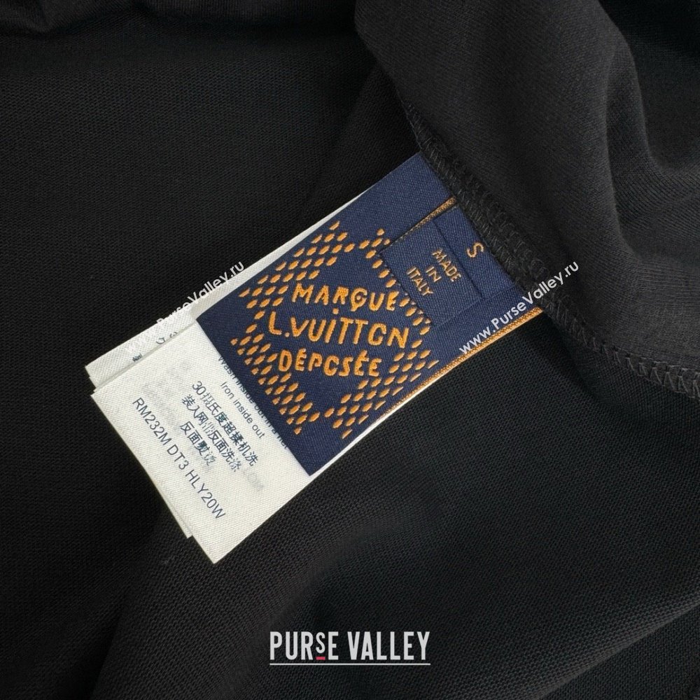 LOUIS VUITTON Embroidered Signature Cotton T-Shirt BLACK 2024 (qiqi-240409-14)