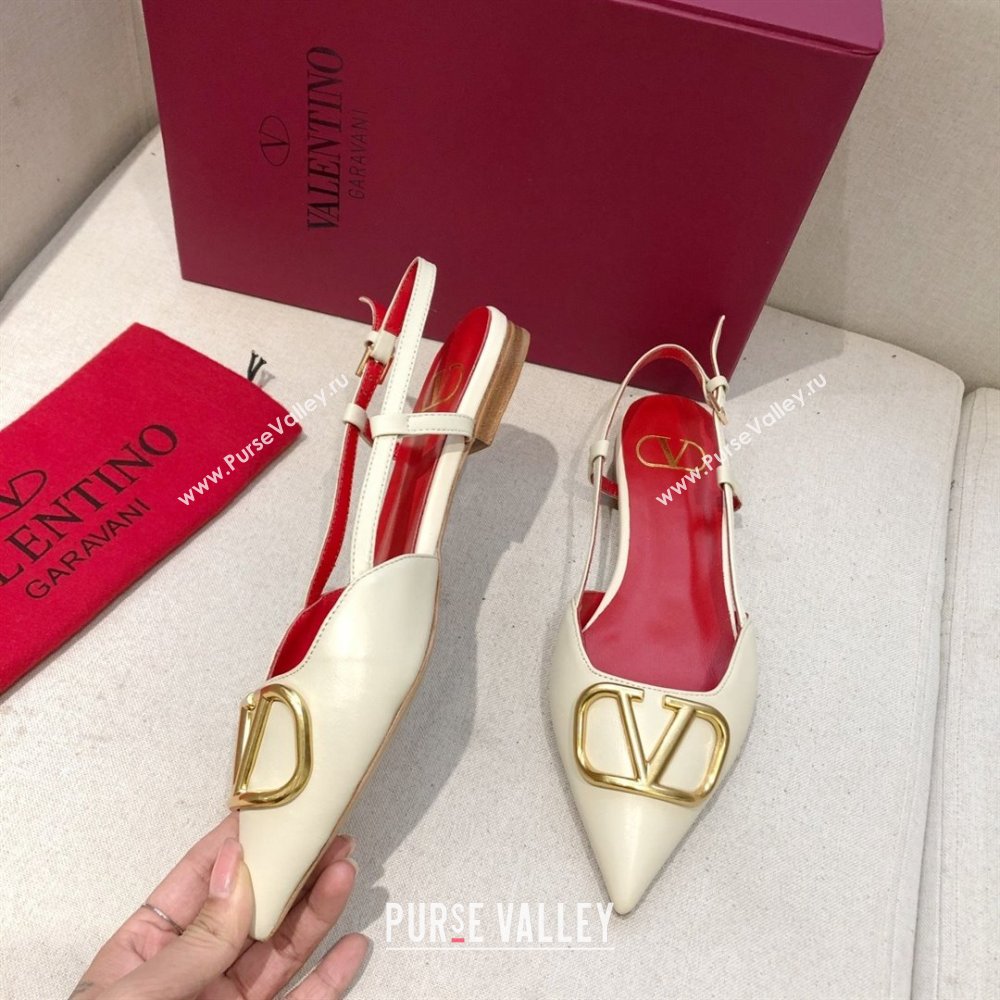 Valentino VLOGO Calfskin Slingback FLATS WHITE/RED 2020 (modeng-210305-12)