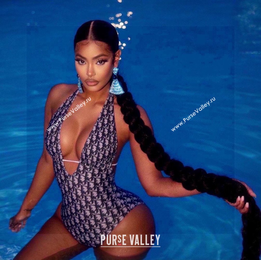 DIOR BLUE OBLIQUE PRINTED SWIMSUIT 2023 (shishang-230918-09)