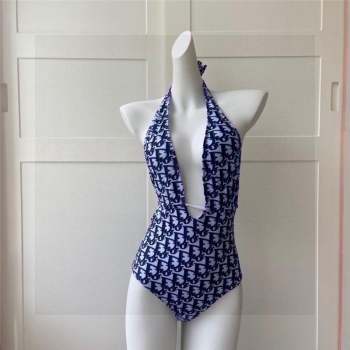 DIOR BLUE OBLIQUE PRINTED SWIMSUIT 2023 (shishang-230918-09)