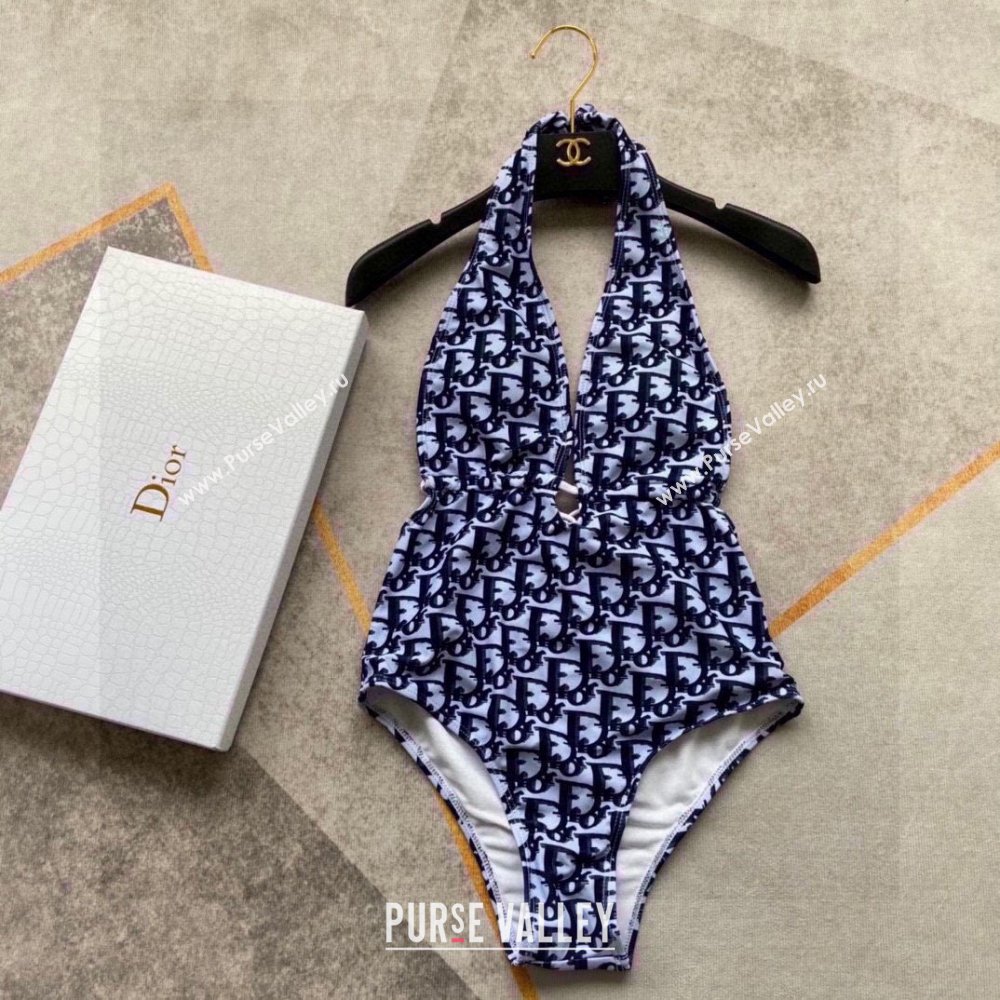 DIOR BLUE OBLIQUE PRINTED SWIMSUIT 2023 (shishang-230918-09)