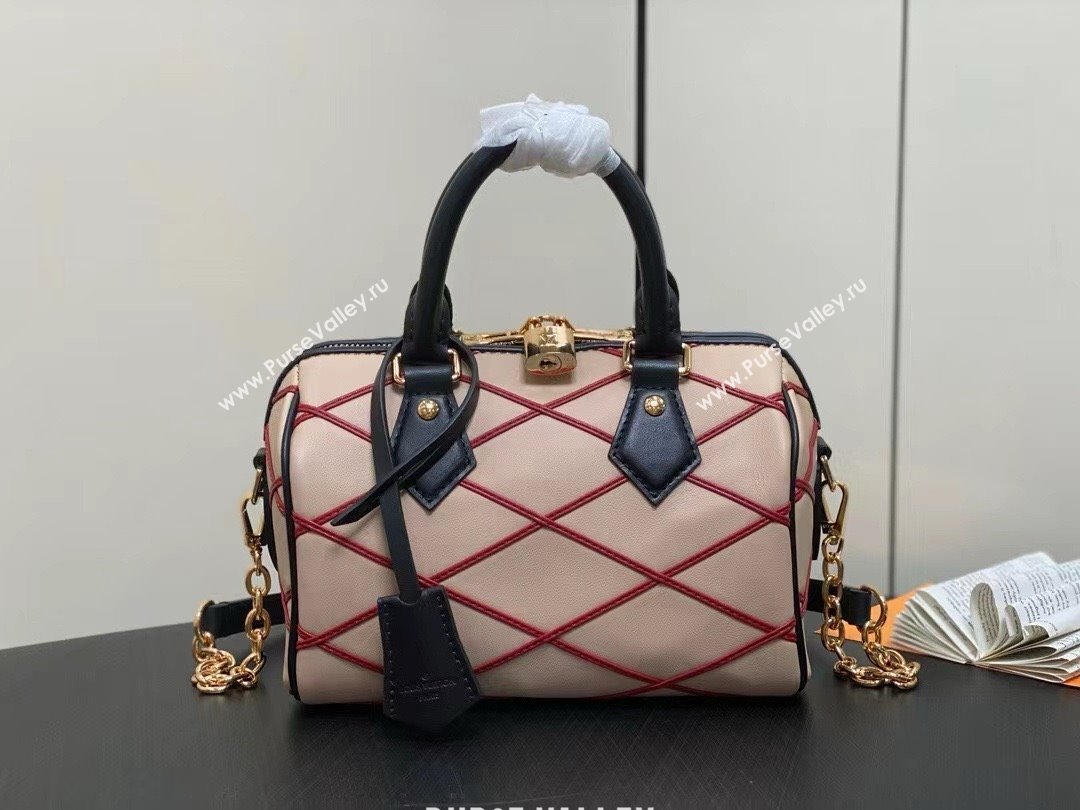 LOUIS VUITTON MALLETAGE LEATHER Speedy Bandoulière 20 M24261 Beige/Red 2024 (WEIJIAN-240423-01)