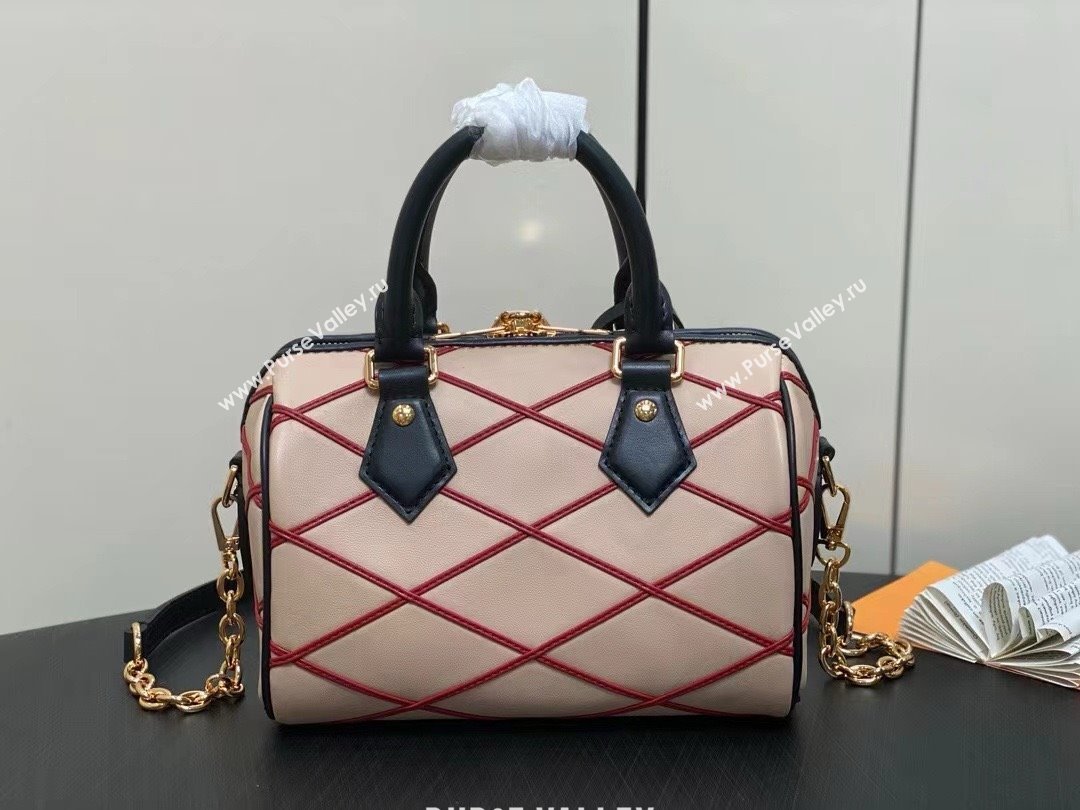 LOUIS VUITTON MALLETAGE LEATHER Speedy Bandoulière 20 M24261 Beige/Red 2024 (WEIJIAN-240423-01)