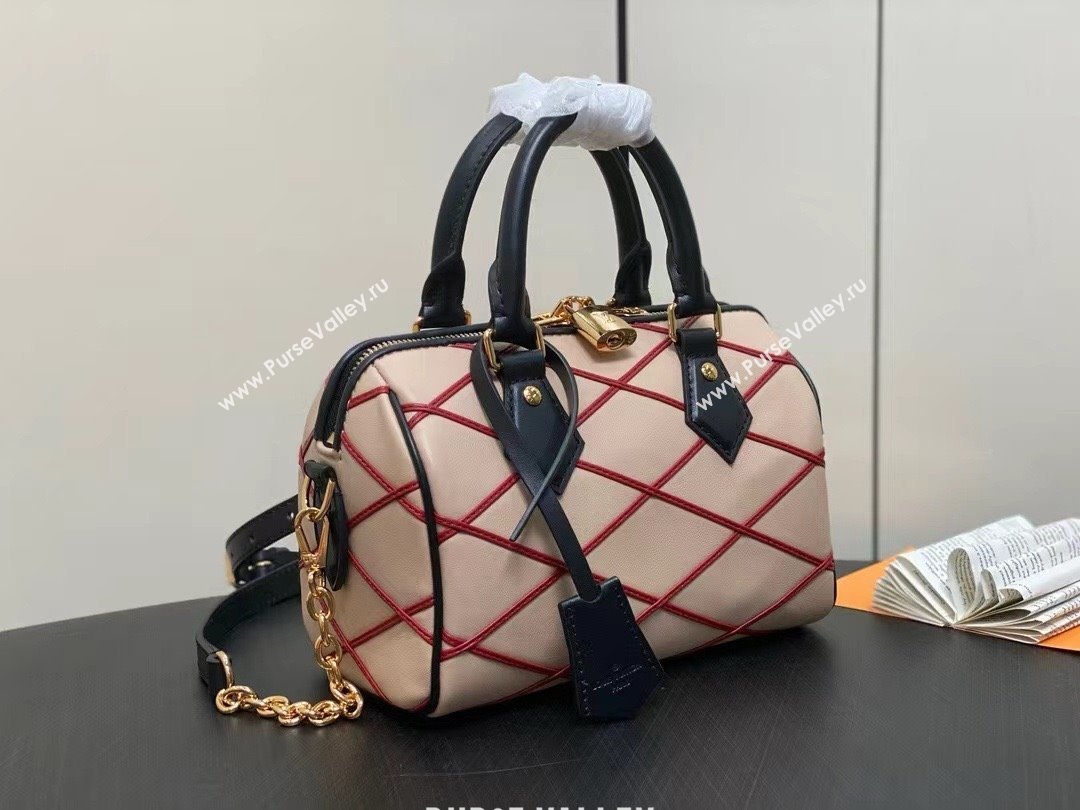 LOUIS VUITTON MALLETAGE LEATHER Speedy Bandoulière 20 M24261 Beige/Red 2024 (WEIJIAN-240423-01)