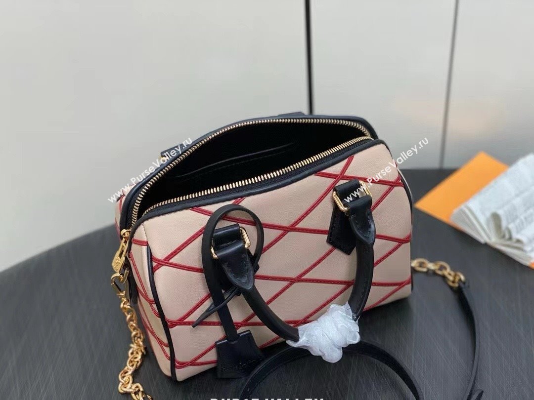 LOUIS VUITTON MALLETAGE LEATHER Speedy Bandoulière 20 M24261 Beige/Red 2024 (WEIJIAN-240423-01)