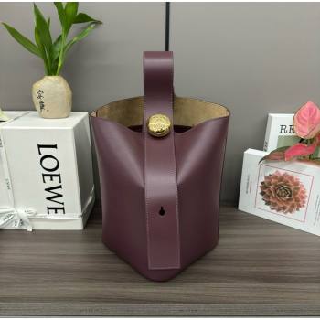 loewe Mini Pebble Bucket bag in mellow calfskin dark burgundy 2024 (xinyidai-240202-01)
