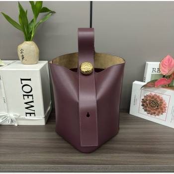 loewe medium Pebble Bucket bag in mellow calfskin dark burgundy 2024 (xinyidai-240202-01)