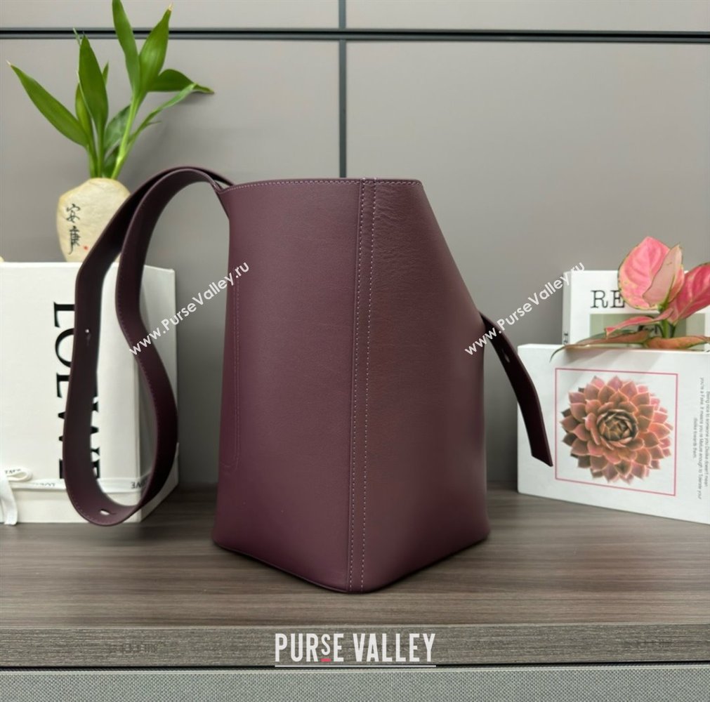 loewe medium Pebble Bucket bag in mellow calfskin dark burgundy 2024 (xinyidai-240202-01)