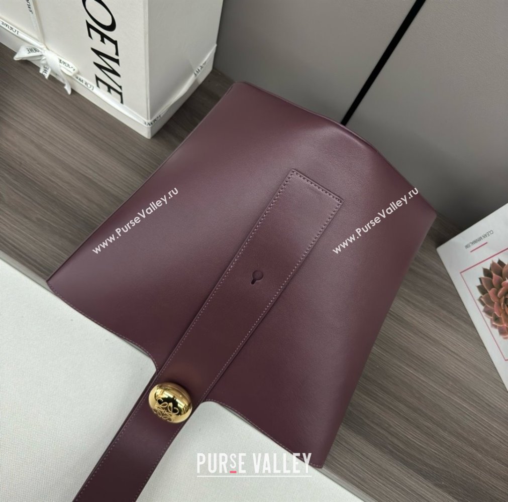 loewe medium Pebble Bucket bag in mellow calfskin dark burgundy 2024 (xinyidai-240202-01)