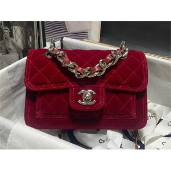 Chanel Velvet Silver-Tone Metal Mini Flap Bag RED AS4051 2023 (JIYUAN-231215-03)