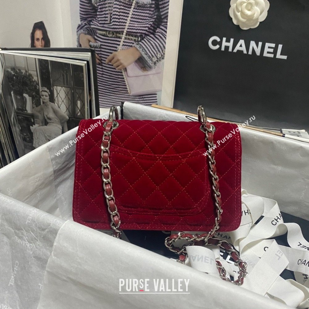 Chanel Velvet Silver-Tone Metal Mini Flap Bag RED AS4051 2023 (JIYUAN-231215-03)