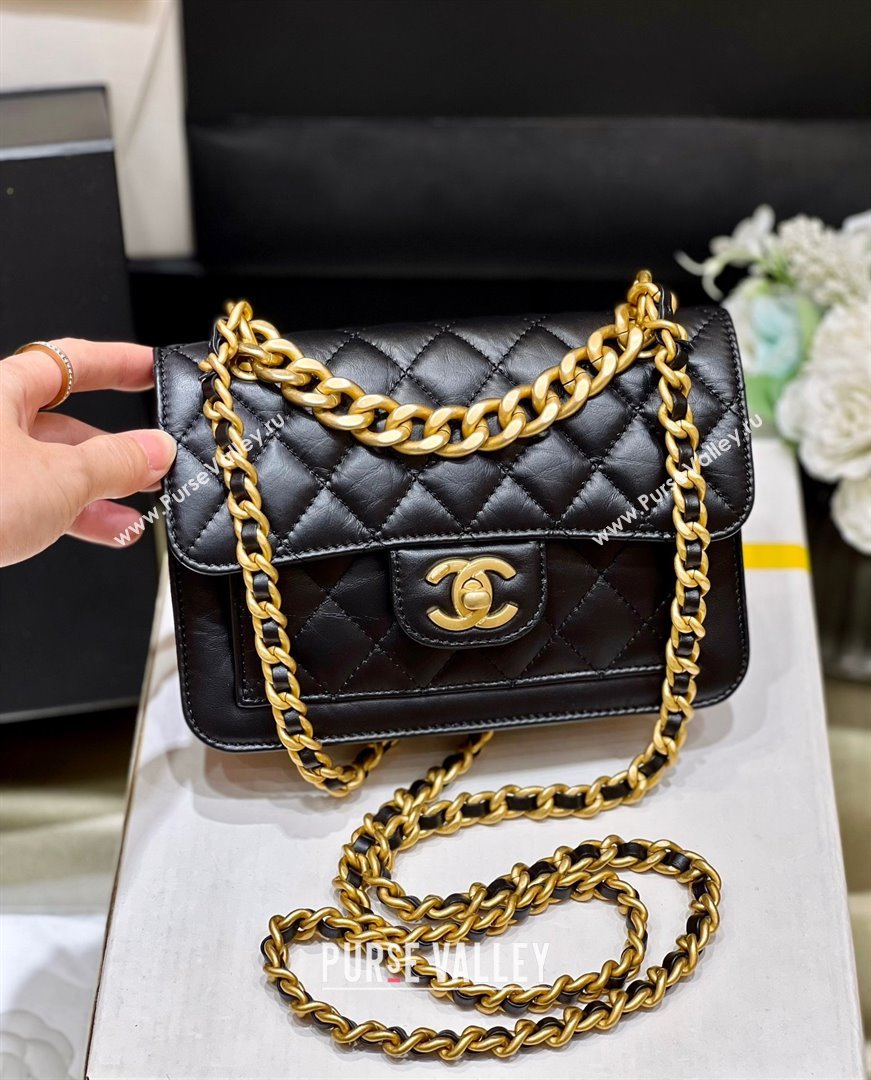 Chanel Shiny Crumpled Calfskin Black Metal Mini Flap Bag BLACK AS4051 2023(ORIGINAL QUALITY) (SHUNYANG-231215-01)