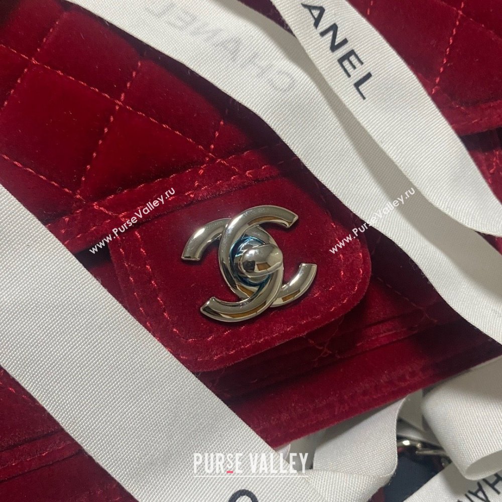 Chanel Velvet Silver-Tone Metal Mini Flap Bag RED AS4051 2023 (JIYUAN-231215-03)