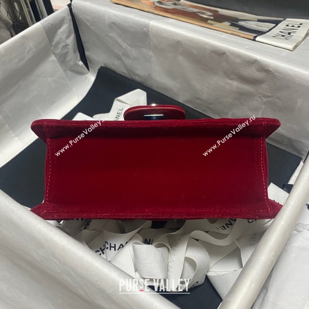 Chanel Velvet Silver-Tone Metal Mini Flap Bag RED AS4051 2023 (JIYUAN-231215-03)