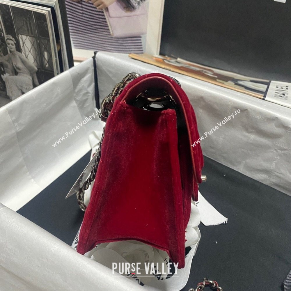 Chanel Velvet Silver-Tone Metal Mini Flap Bag RED AS4051 2023 (JIYUAN-231215-03)