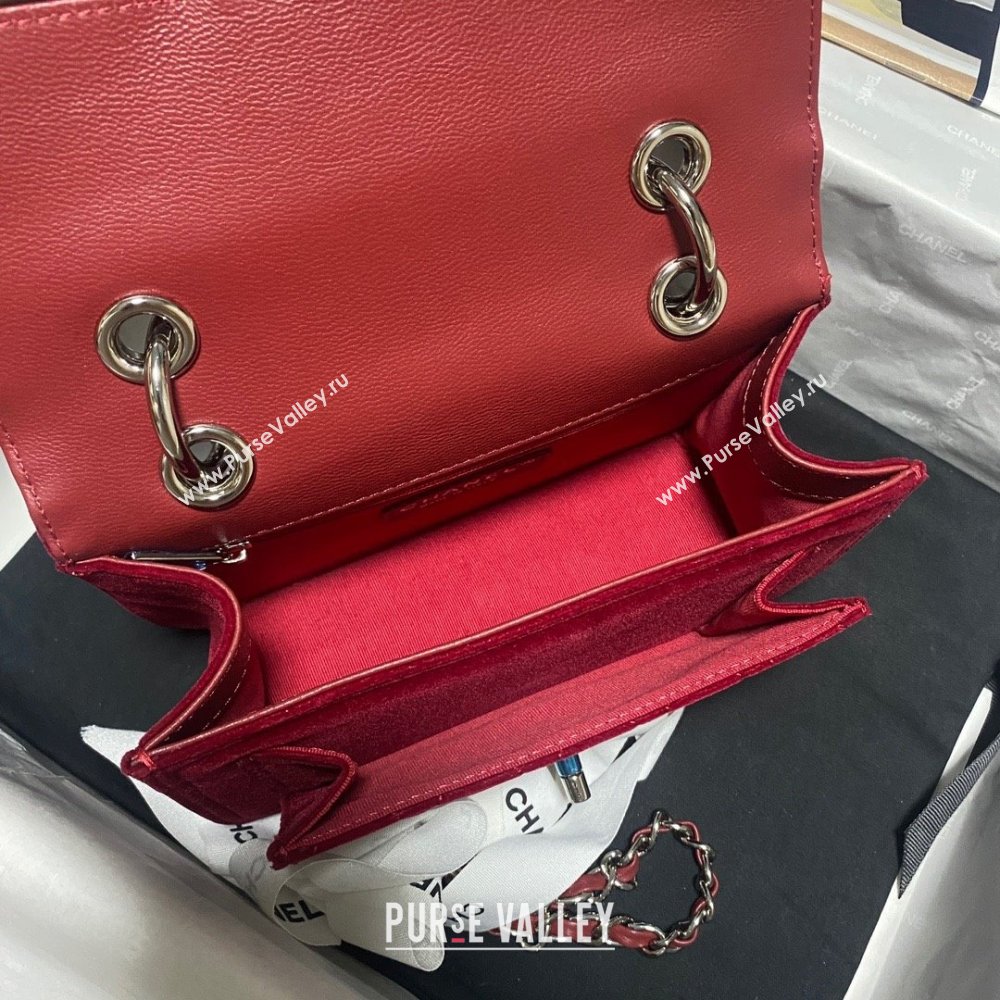 Chanel Velvet Silver-Tone Metal Mini Flap Bag RED AS4051 2023 (JIYUAN-231215-03)