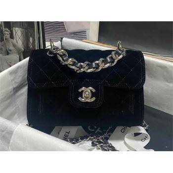 Chanel Velvet Silver-Tone Metal Mini Flap Bag BLACK AS4051 2023 (JIYUAN-231215-02)