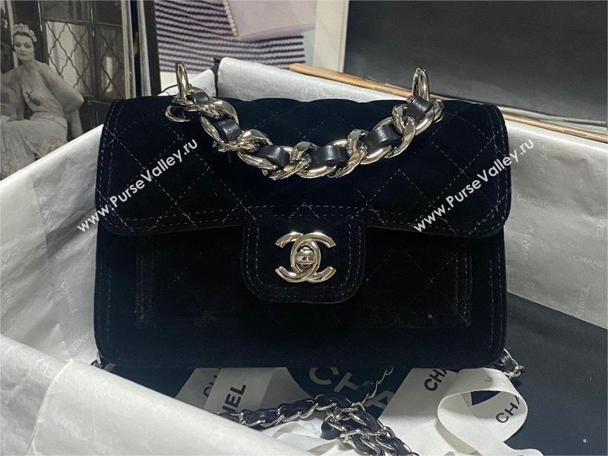 Chanel Velvet Silver-Tone Metal Mini Flap Bag BLACK AS4051 2023 (JIYUAN-231215-02)