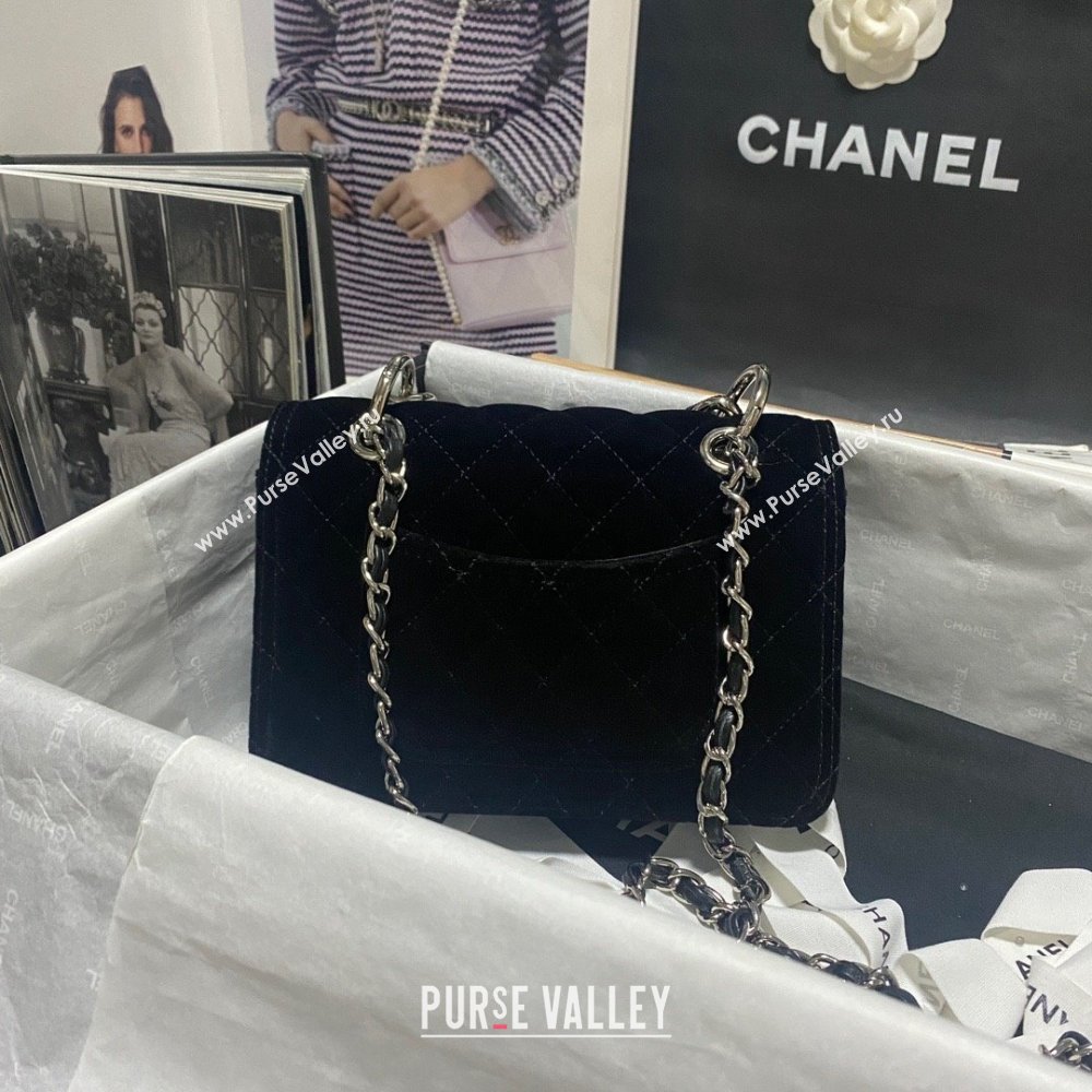 Chanel Velvet Silver-Tone Metal Mini Flap Bag BLACK AS4051 2023 (JIYUAN-231215-02)