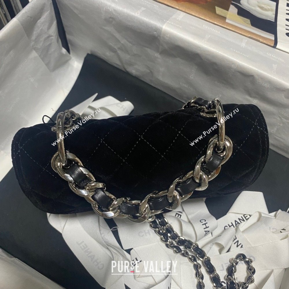 Chanel Velvet Silver-Tone Metal Mini Flap Bag BLACK AS4051 2023 (JIYUAN-231215-02)