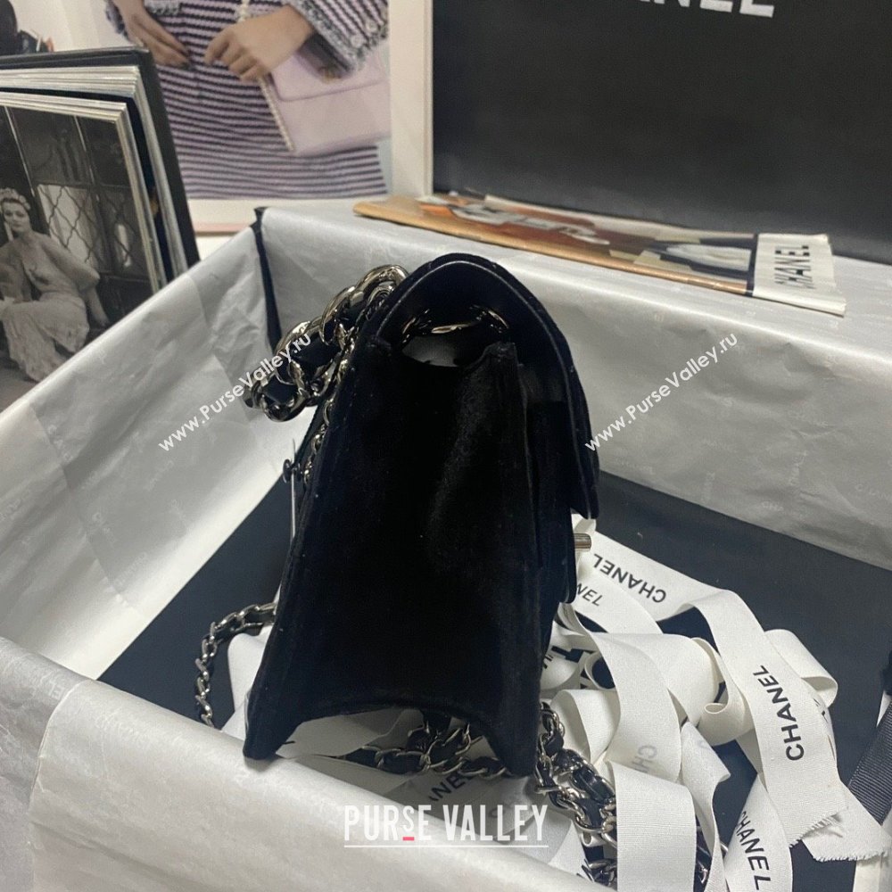 Chanel Velvet Silver-Tone Metal Mini Flap Bag BLACK AS4051 2023 (JIYUAN-231215-02)