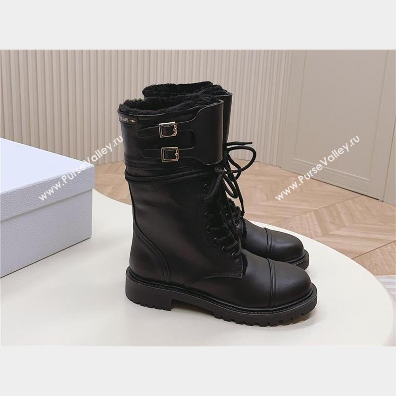 dior Black Calfskin and Shearling D-Trap Ankle Boot 2023 (modeng-231011-01)