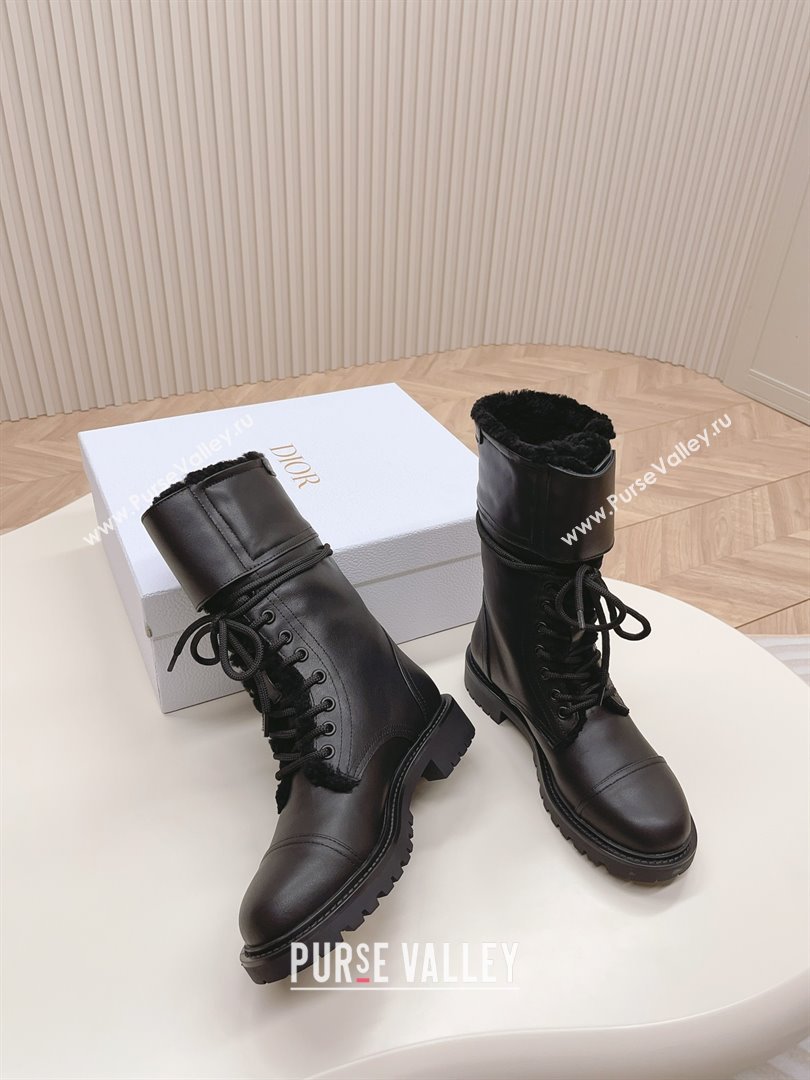 dior Black Calfskin and Shearling D-Trap Ankle Boot 2023 (modeng-231011-01)