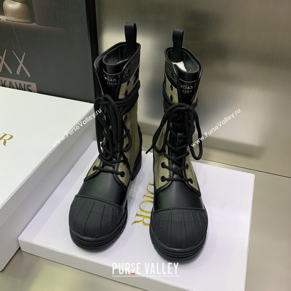dior Warm Taupe and Black Technical Fabric and Black Calfskin D-Major Ankle Boot 2023 (kaola-231011-26)