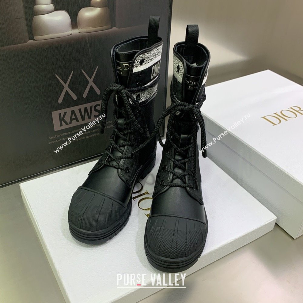 dior Black and White Technical Fabric and Black Calfskin D-Major Ankle Boot 2023 (kaola-231011-27)