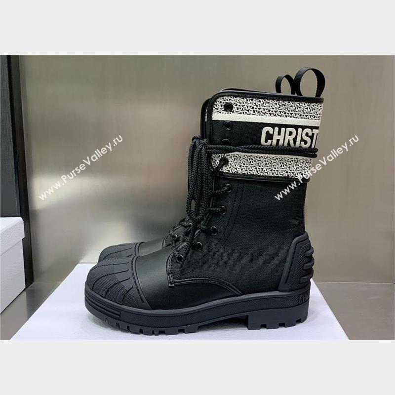 dior Black and White Technical Fabric and Black Calfskin D-Major Ankle Boot 2023 (kaola-231011-27)