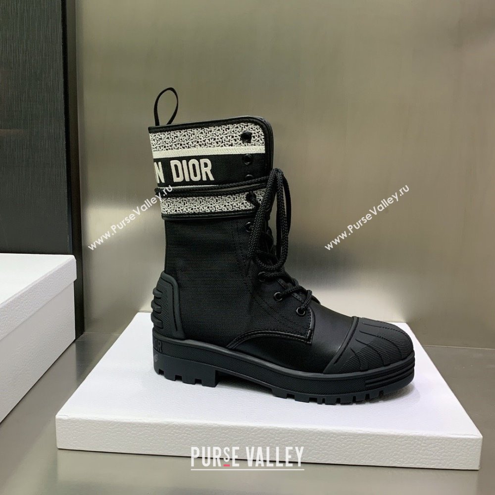 dior Black and White Technical Fabric and Black Calfskin D-Major Ankle Boot 2023 (kaola-231011-27)