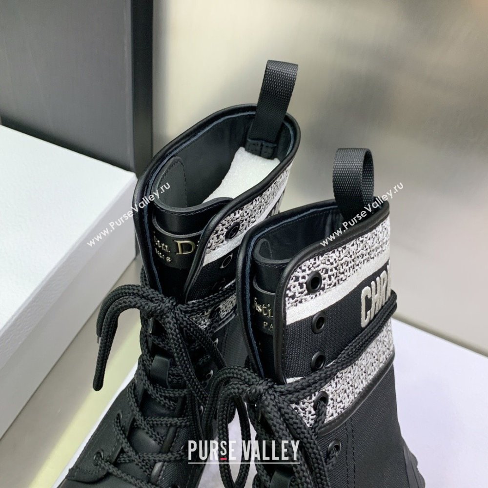 dior Black and White Technical Fabric and Black Calfskin D-Major Ankle Boot 2023 (kaola-231011-27)