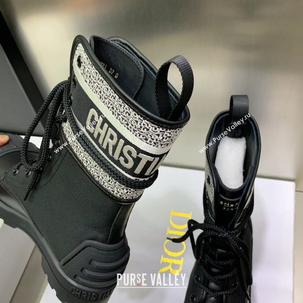 dior Black and White Technical Fabric and Black Calfskin D-Major Ankle Boot 2023 (kaola-231011-27)